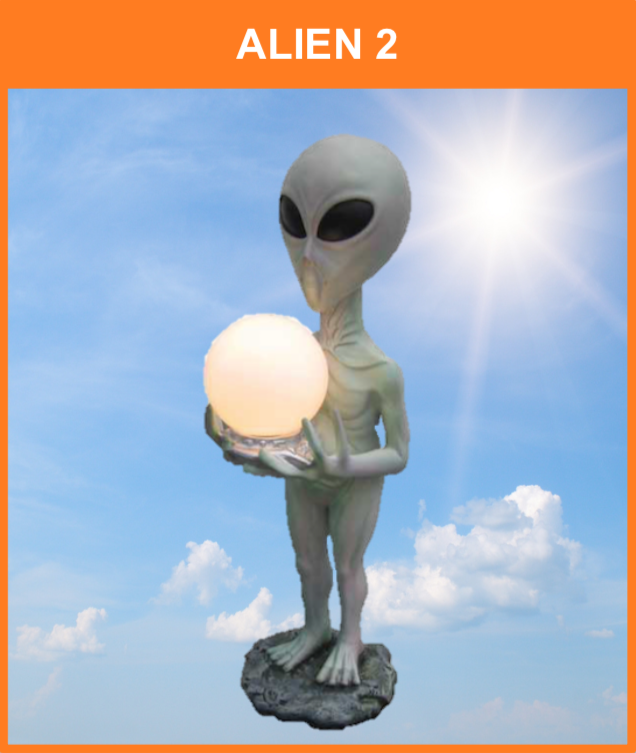 Alien m/ Kuppel Lampe
Materiale: Glasfiber / Glaskuppel
Størrelse:
