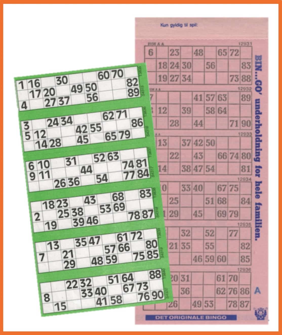 Engangs Spilleplader til Bingo / Banko
Med 5 spil "spil A. B. C. D. E. som blot krydses af
*