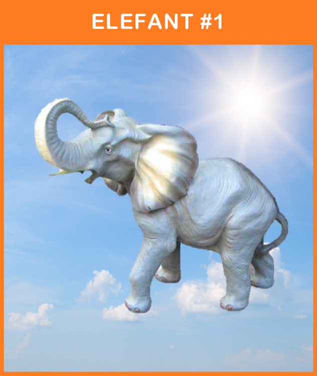 -
Elefant #1
Stående Elefant med løftet snabel
Materiale: Glasfiber
Størrelse: 44 cm. høj