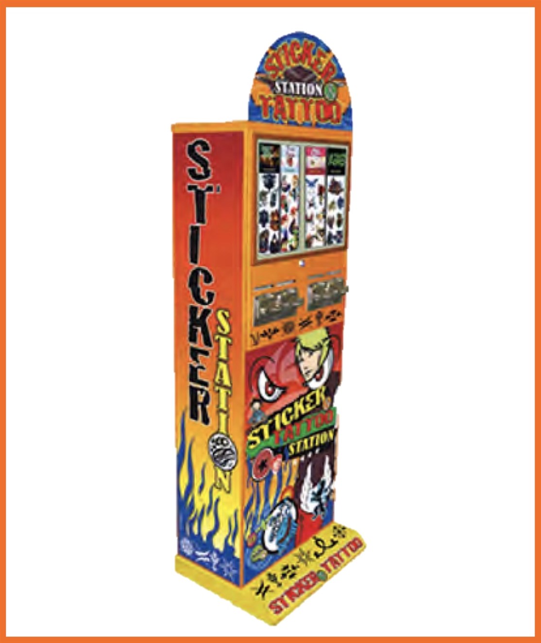 F014
Tatovering Automat x 2
Kapasitet. 200 x Ø32 mm kapsel
Størrelse: L. 55 x D. 45 x 167 cm.
Farve: Billeder af tatoveringer m.m.
Vægt: 44 kg.
Møntindkast: Efter ønske
Prod