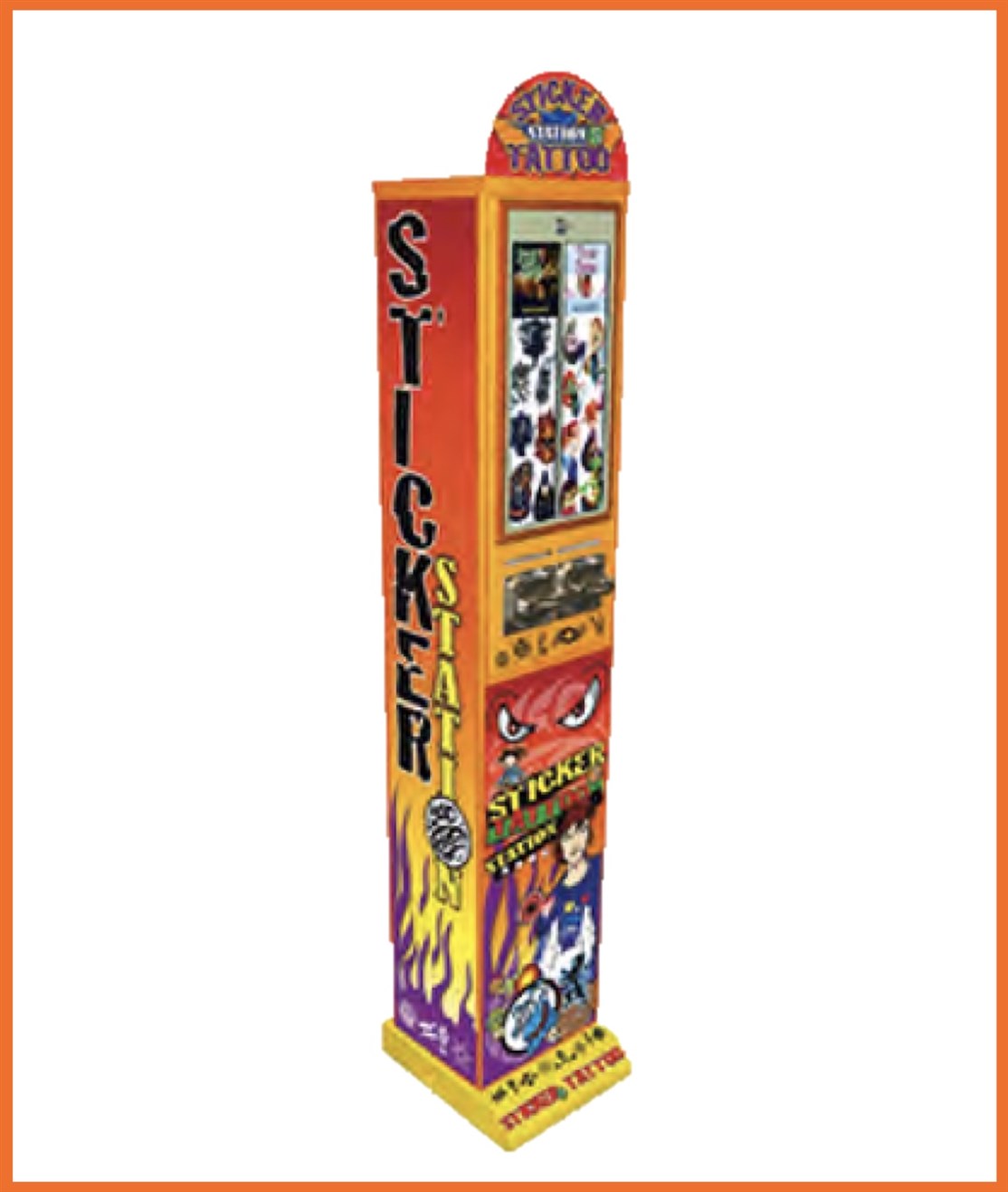 F014
Tatovering Automat x 2
Kapasitet.
Størrelse: L. 27,5 x D. 35 x 155 cm.
Farve: Billeder af tatoveringer m.m.
Vægt: 23 kg.
Møntindkast: Efter ønske
Prod