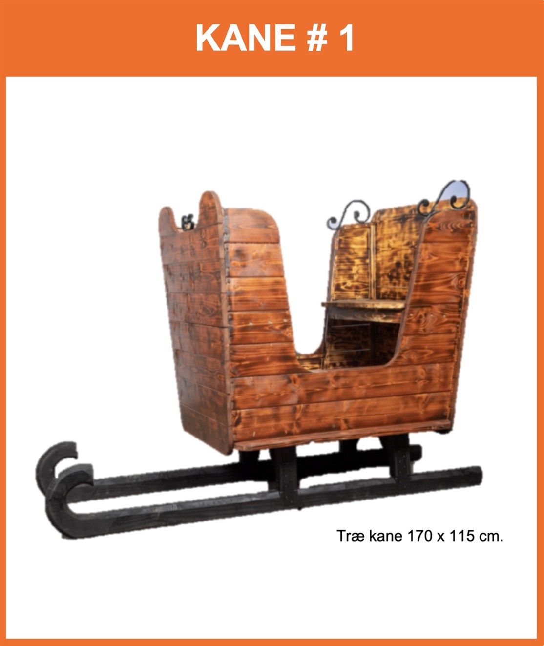 Gammel træ kane
Størrelse: 170 x 92 x 115 cm.