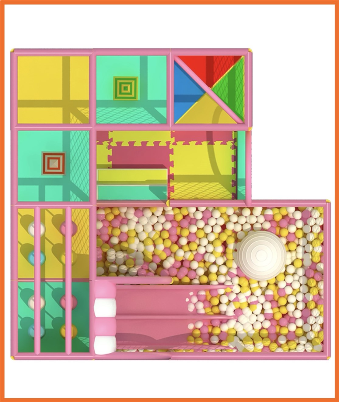 4 x 4 meter legeland i 2 etager til mindre børn
Her set fra oven
*