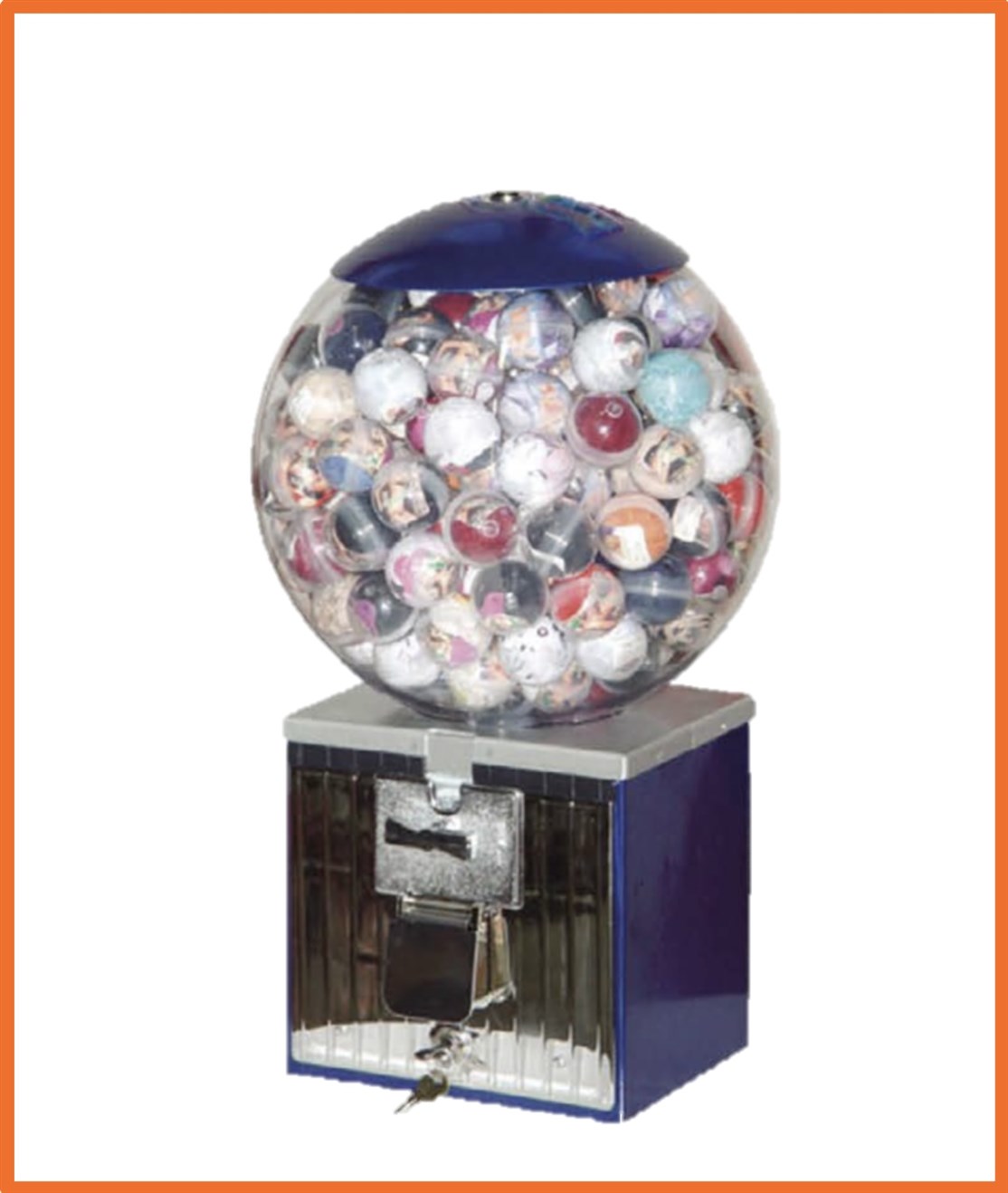 " F003 / SRVMMB01
US Bold Automat
Kapasitet. 400 stk. str. Ø27 & 500 stk. Ø32 cm.
Størrelse: Ø 35 cm.
Farve: Blå
Vægt: 5 kg.
Møntindkast: Efter ønske
Produceret i: Italien
*