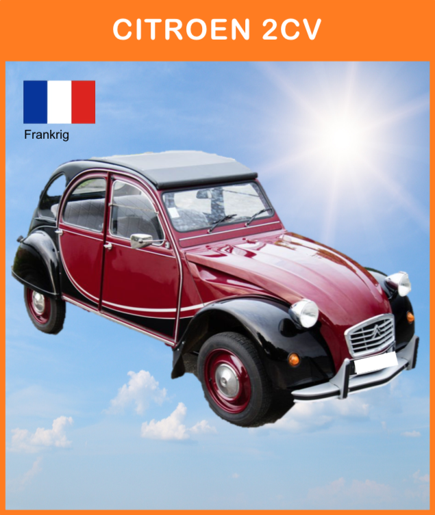 -
Frankrig
Original Citroen 2 CV, på podie med flag og info.