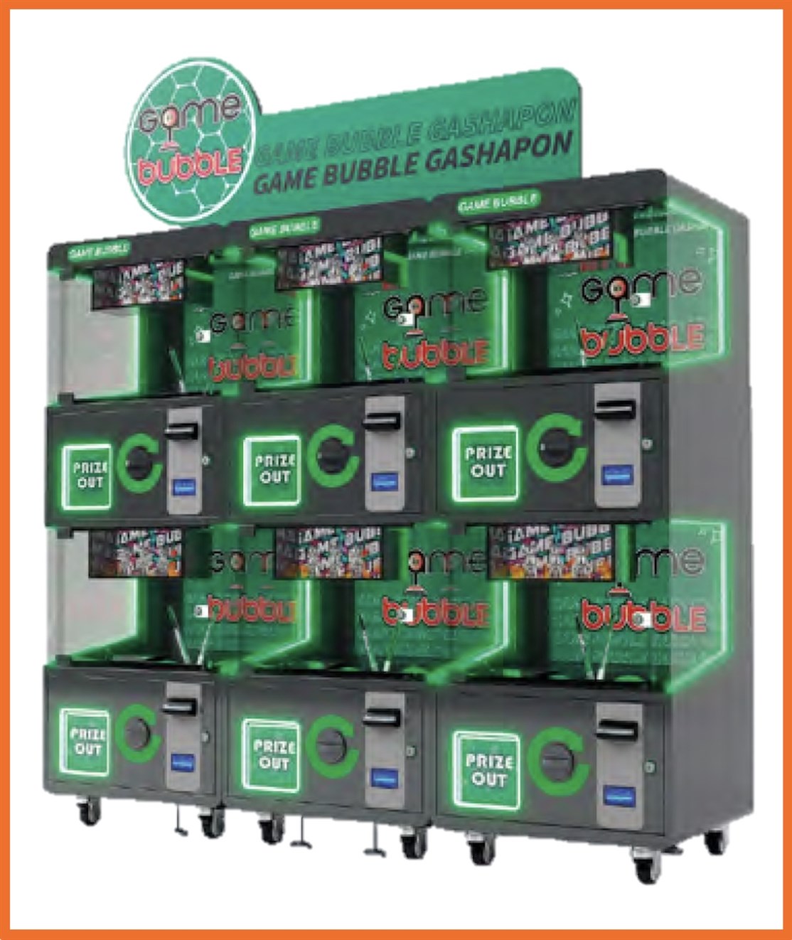 B021
6 DOBBELT GEVINST AUTOMAT
Kapasitet. 50xØ120 / 90xØ90 / 80X100 cm. bolde
Størrelse: L. 180 x D. 60 x 200 cm.
Farve: Grøn / grå plexiglas
Vægt: 450 kg.
Møntindkast: Efter ønske
Produceret i: Italien
*