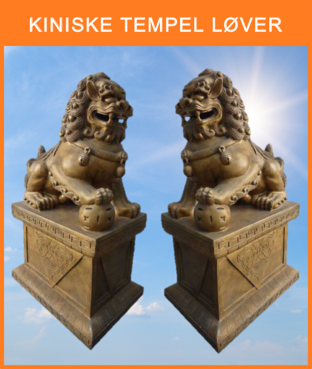 Store og flotte Tempel løver til indgangspartier, selfie og fotografering m.m.
Størrelse: 70 cm. høje