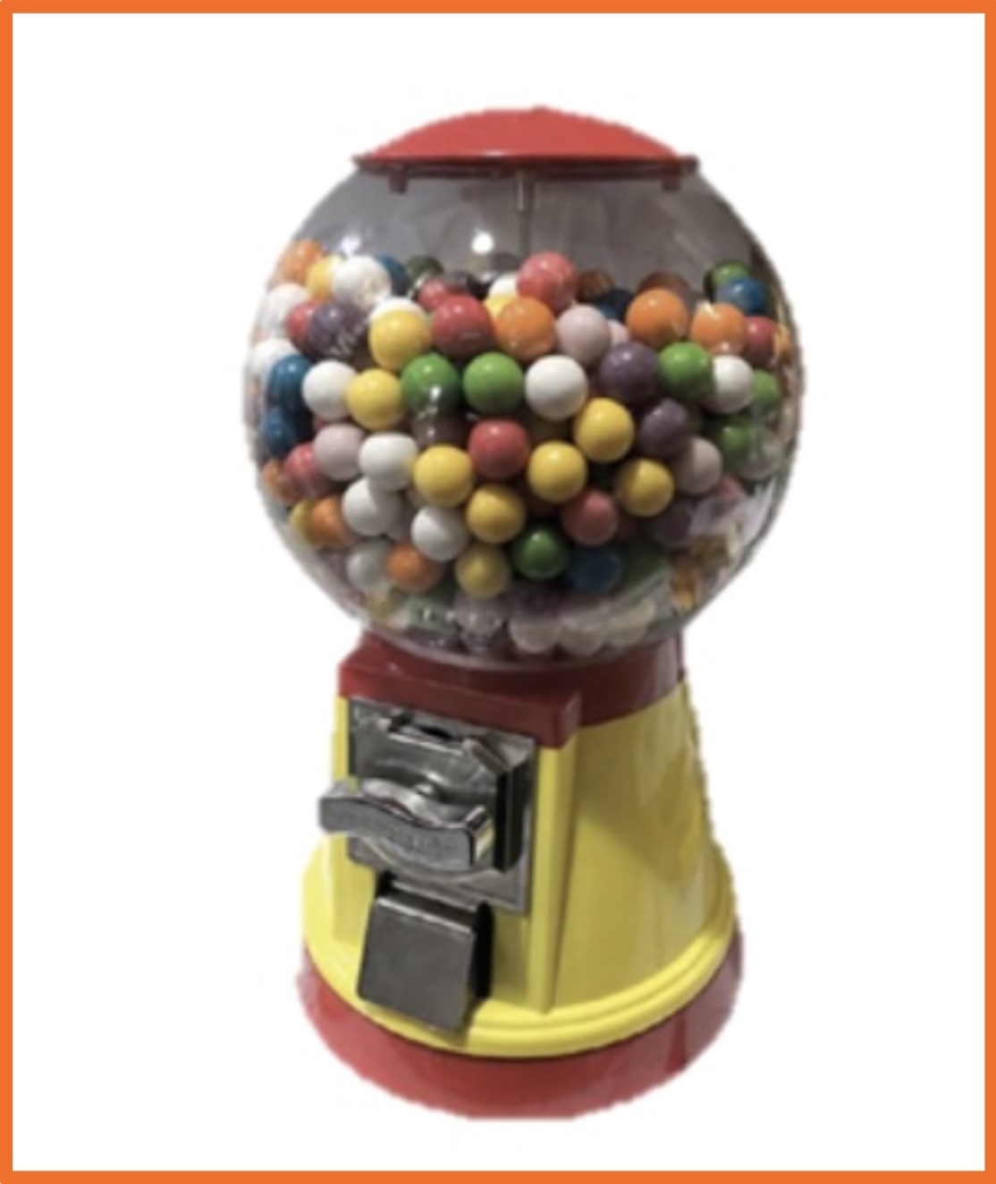 # F001 / SRVM001
Klassik USA Tyggegummi Automat
Kapasitet. 500 stk.
Størrelse: L. 25 x D. 25 x H. 45 cm.
Farve: Rød/gul
Vægt: 3,5 kg.
Møntindkast: Efter ønske
Produceret i: Italien
*