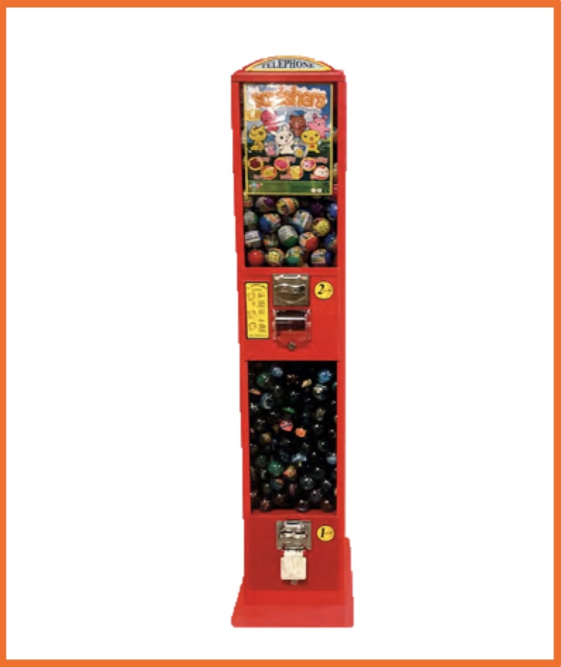 B003
Ny London Automat X2
Kapasitet. 400 stk. Ø47 eller 160 stk. Ø65 cm.
Størrelse: L. 42 x D. 32 x H. 147 cm.
Farve: Rød
Vægt: 24 kg.
Møntindkast: Efter ønske
Produceret i: Italien
*