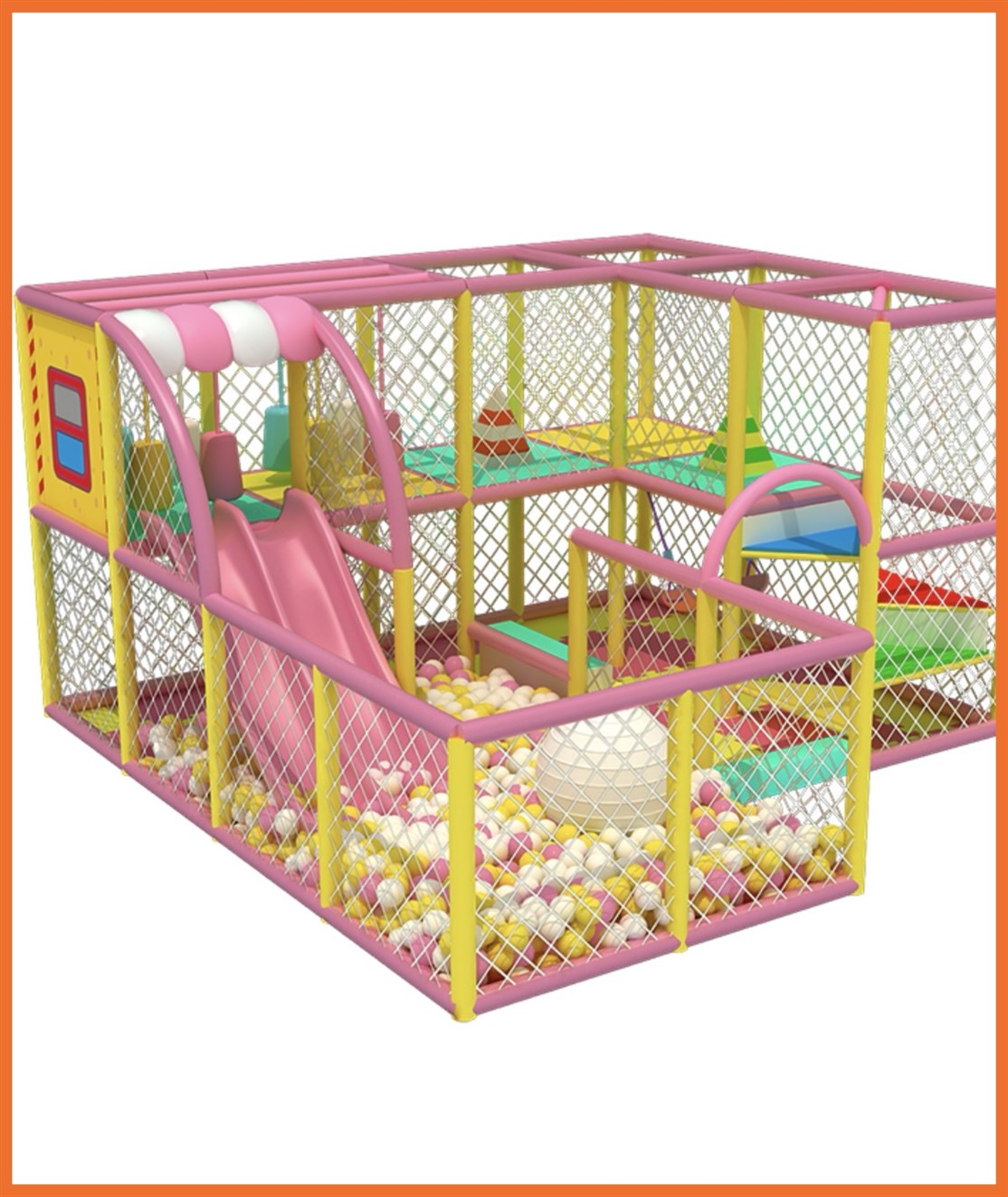 4 x 4 meter legeland i 2 etager til mindre børn
Her set for fra
*