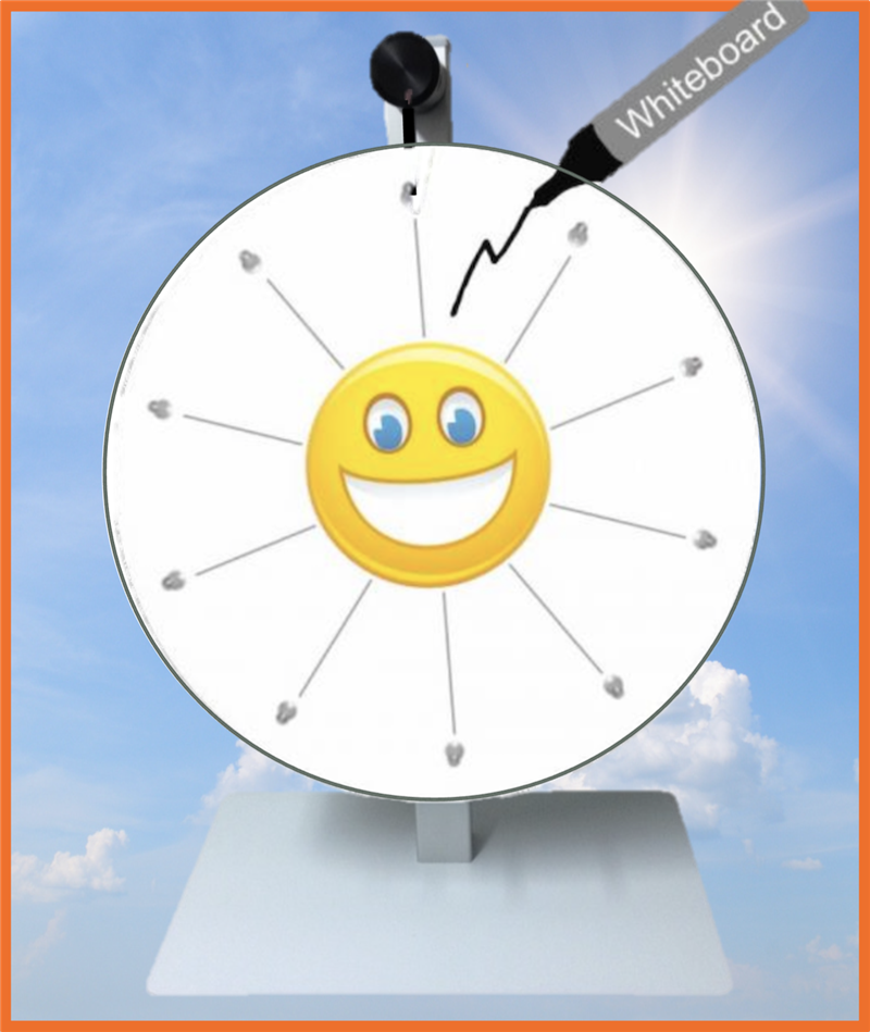 Whiteboard Lykkehjuls plade og eget design, logo eller som her billede af smiley
*