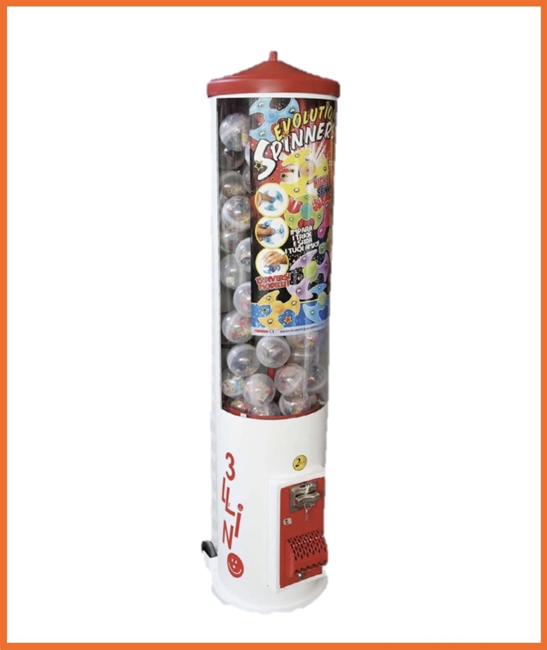 B014
Bold Automat m/ hjul
Kapasitet. 120 x Ø100 bolde
Størrelse: L. 47 x D. 48 x 160 cm.
Farve: Hvid
Vægt: 25,4 kg.
Møntindkast: Efter ønske
Produceret i: Italien
*