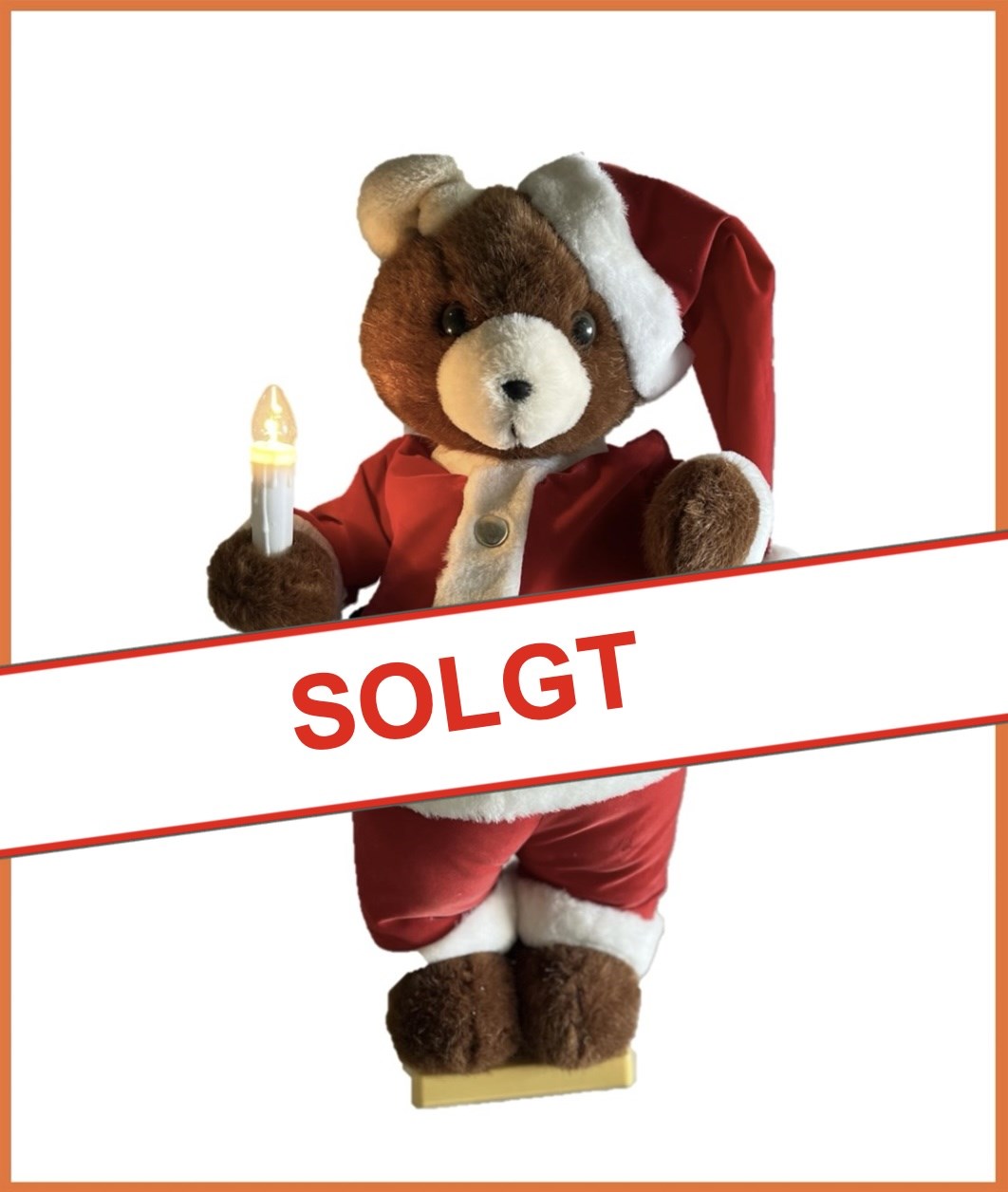 Mekanisk Jule Bamse
med lys i den ene hånd
Størrelse: 55 cm.
Strøm: 230.V (Alm. netstik)
Pris kun kr. 4.500.- + moms & fragt
*