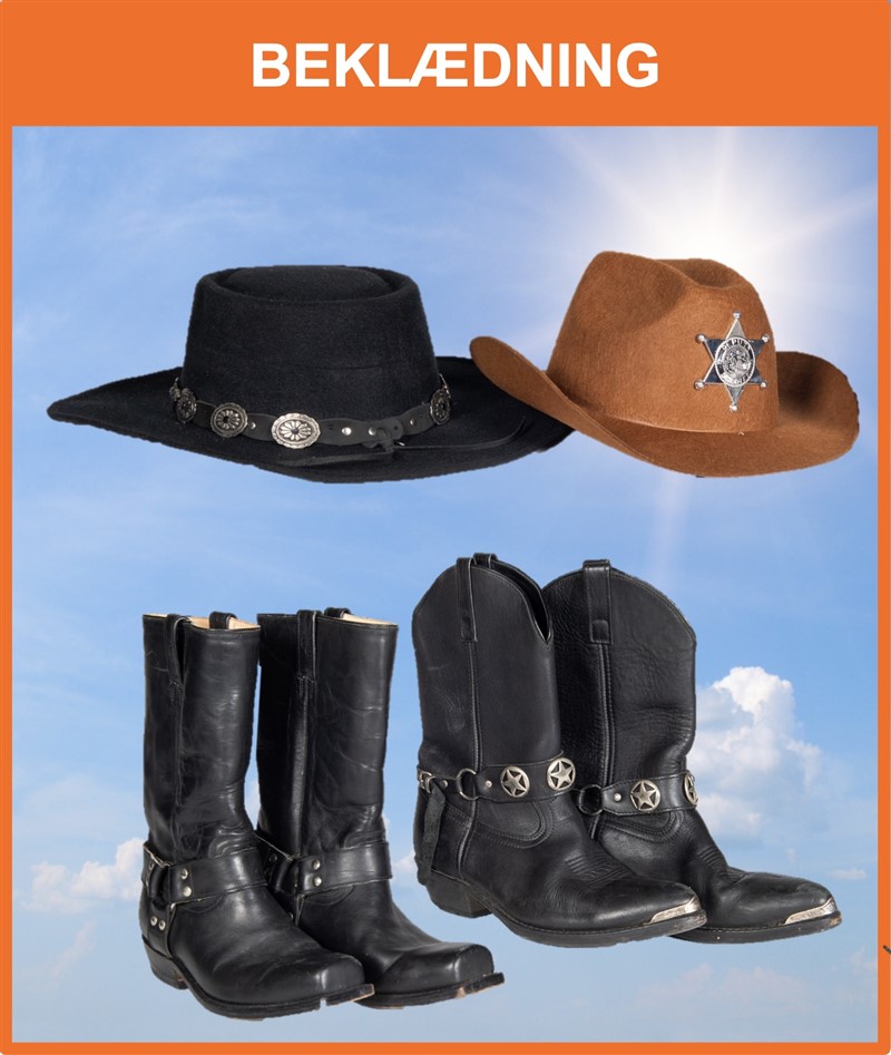 Lej Cowboy & Indianer Tøj, Støvler, Hatte, Halsklude, Handsker & Smykker m.m.