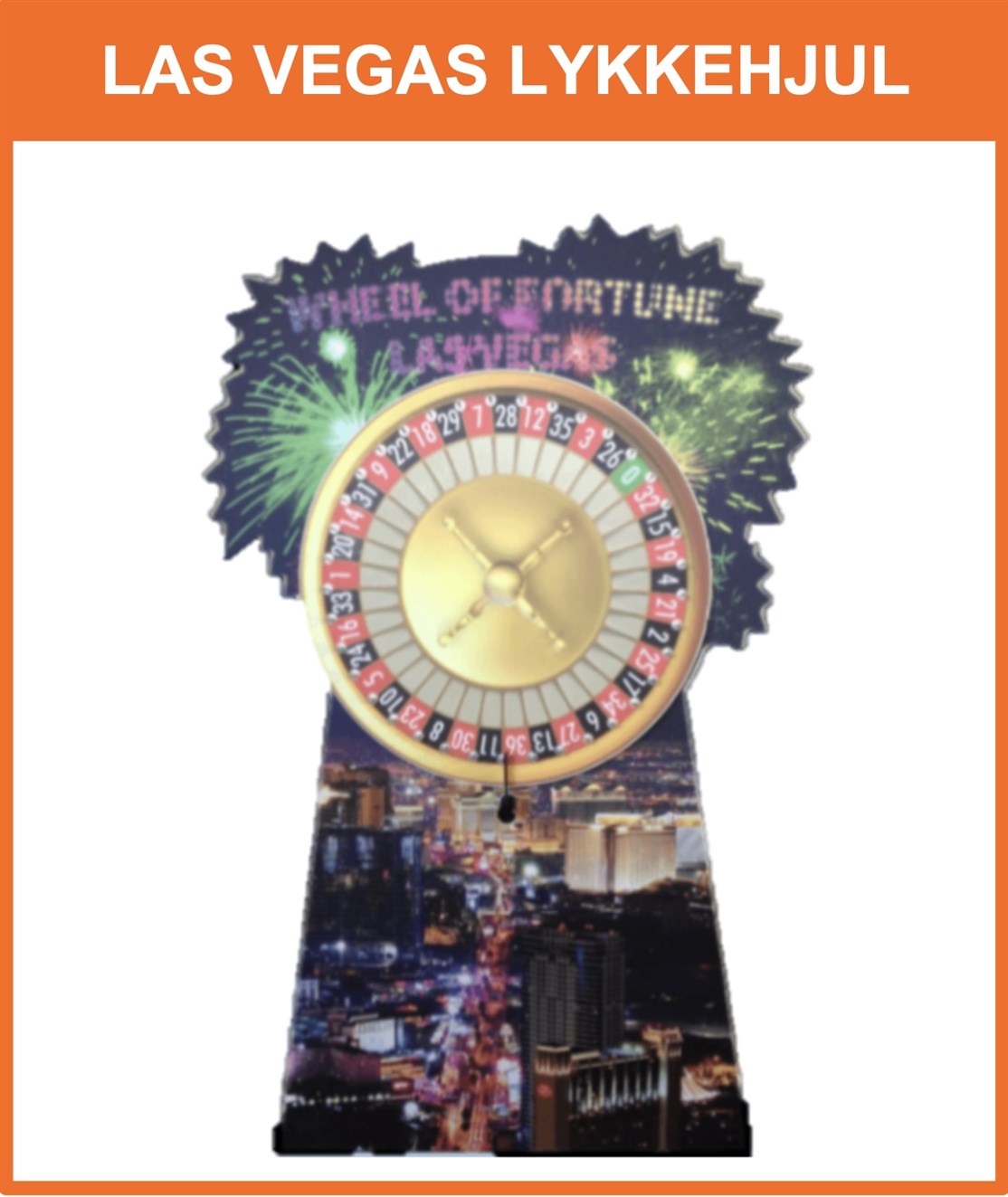 Stort Professionelt Lykkehjul
Bagplade 1 x 2 meter udformet m/ Las Vegas design
Lykkehjulsplade "roulette" er Ø 80 cm.