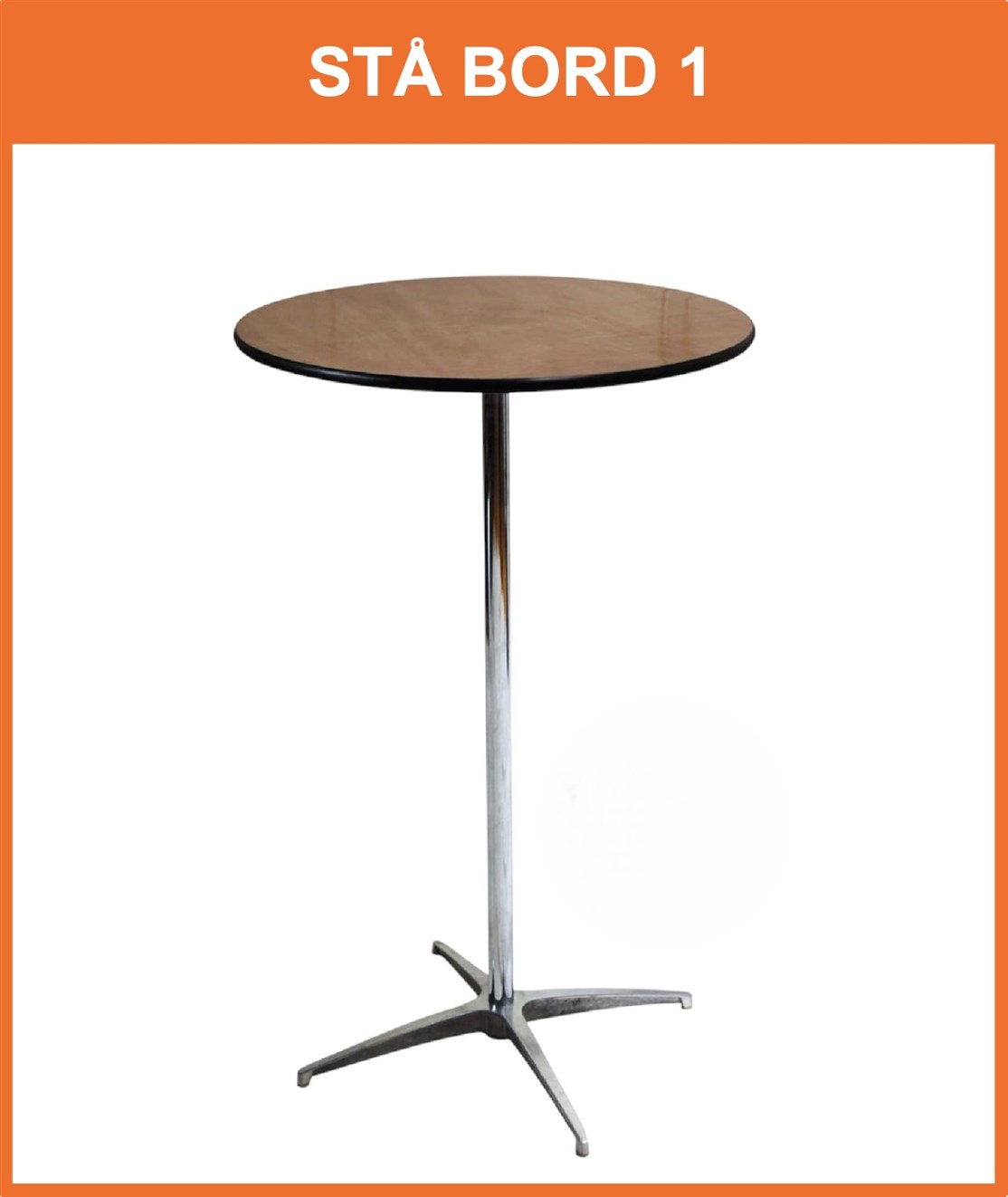 Lej et robust stå bord i træ & stål
Størrelse: 80 x 106 cm.
Lejepris pr. stk. kr. 300.- + moms og fragt
Der kan også leje høje stole til bordet kr. 150.- pr. stk.
*
