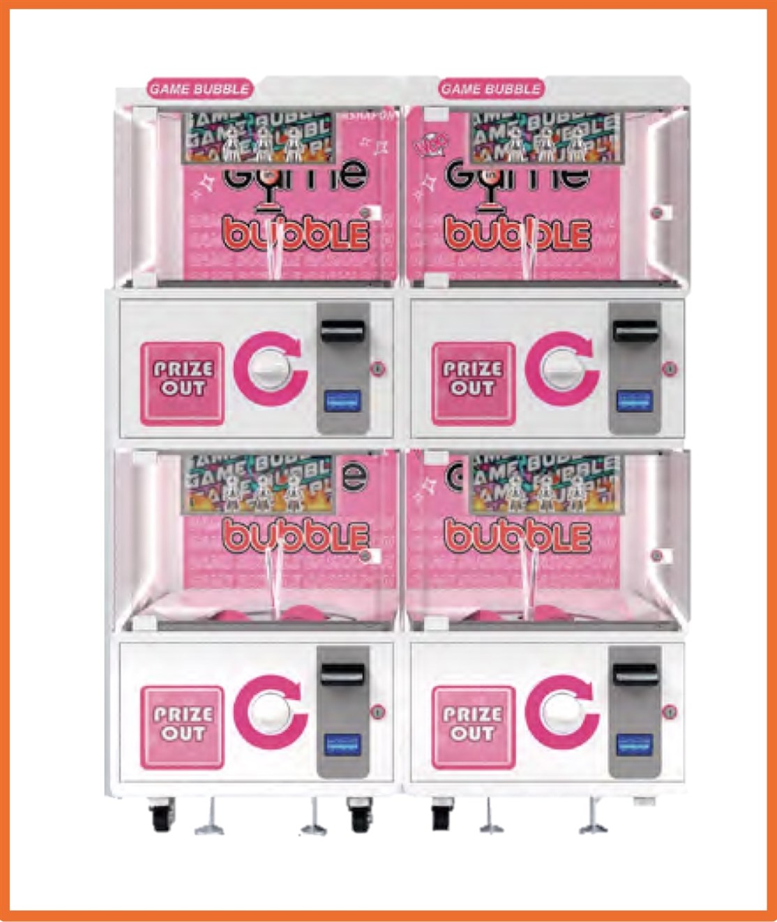 B020
4 DOBBELT GEVINST AUTOMAT
Kapasitet. 50xØ120 / 90xØ90 / 80X100 cm. bolde
Størrelse: L. 120 x D. 60 x 158 cm.
Farve: Hvid/plexiglas
Vægt: 300 kg.
Møntindkast: Efter ønske
Produceret i: Italien
*