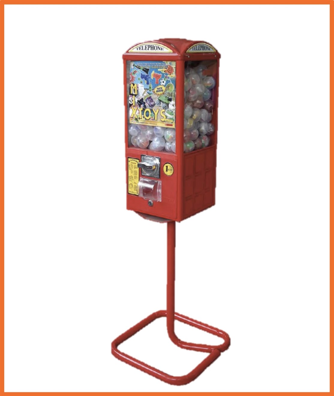 " F007 / SRVMT01
Bold Automat på stativ
Kapasitet. 200 x Ø47 eller 80x Ø60 mm. bolde
Størrelse: L. 46 x D. 65 x 138 cm.
Farve: Rød
Vægt: 3,5 kg.
Møntindkast: Efter ønske
Produceret i: Italien
*