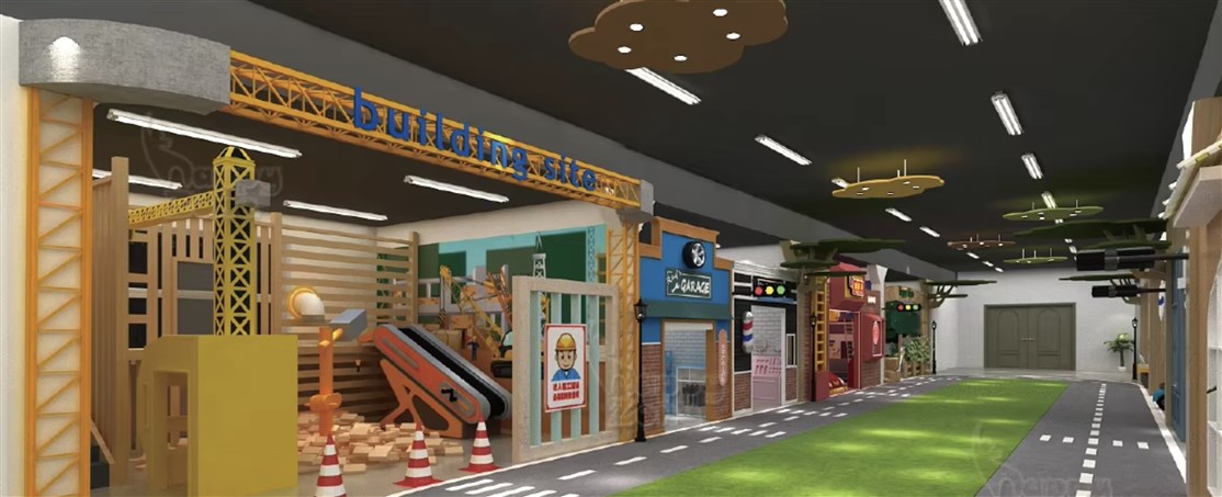 Komplet legeland med butikker, falk station & autoværksted m.m.
*