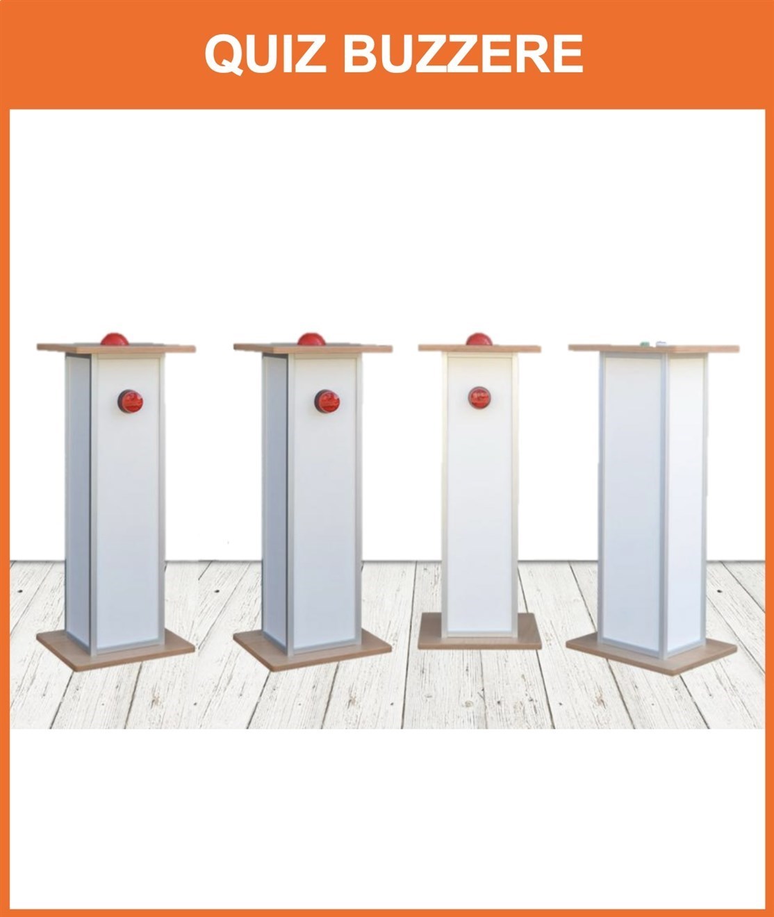 QUIZZ BUZZER
Lej professionelle quiz buzzer, hvor der kan deltage fra 1 til 4 deltagere og 1 quiz master, alle pulte er med en stor rød knap / lampe som lyser, hos den som trykket sig ind først
*