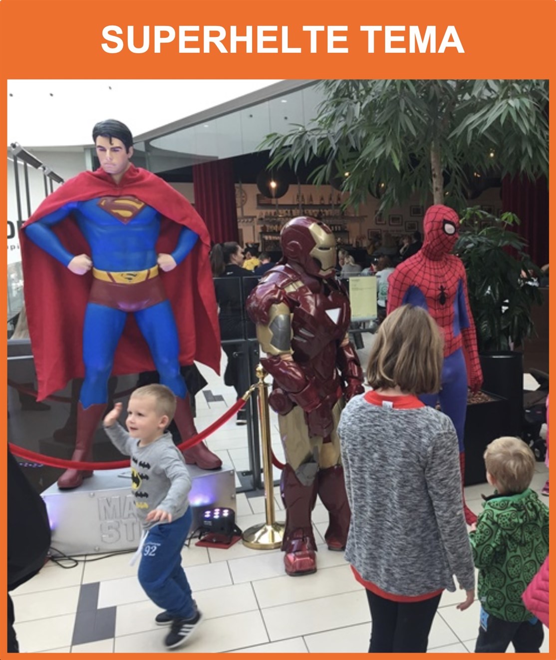 ACTION & SUPERHELTE
Vi har alt i temaet Superhelte, Tegneserie & Film og action helte, vælg mellem figurer i fuld størrelse, flyvende superhelte, batmobil, klatre område og 35 montre fyldt med Superhelte legetøj & merchandise
*