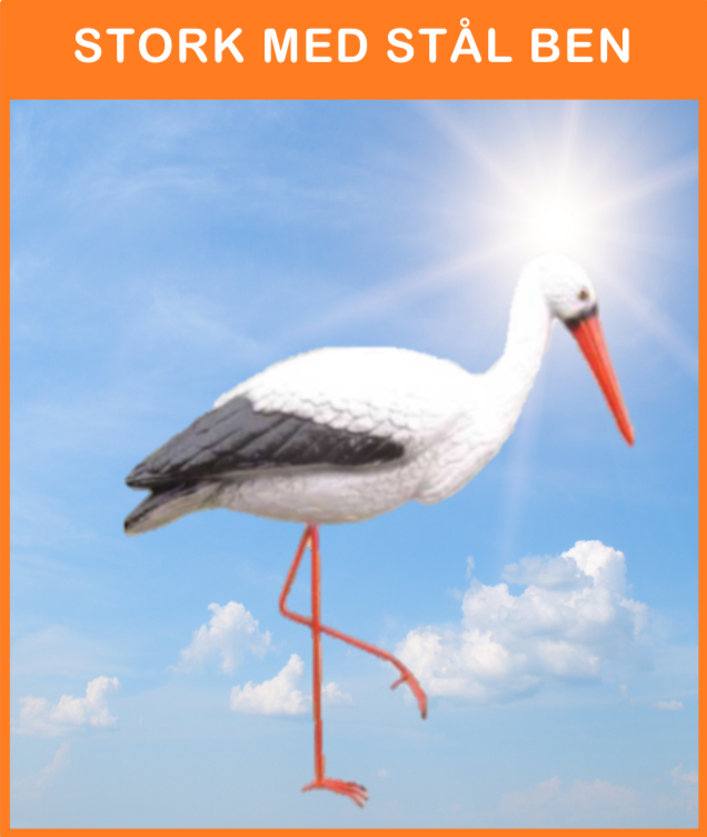 -
Nordiske Dyr # 039
Stork med ben af stål
Størrelse: 90 cm. høj