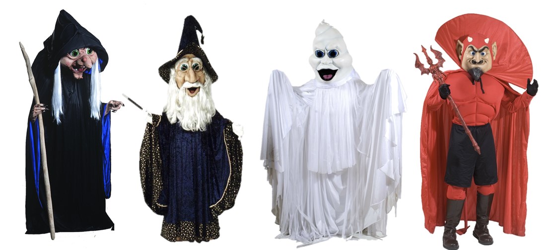 4 HALLOWEEN FIGURER OVERRASKER ALLE
- går rundt i dine gader eller optræder på scene - du bestemmer ..