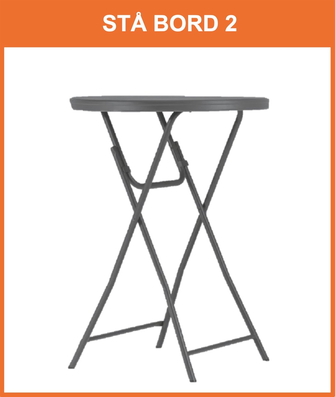 Lej et robust stå bord i pvc & stål
Størrelse: 80 x 106 cm.
Lejepris pr. stk. kr. 300.- + moms og fragt
Der kan også leje dæk stof til bordet kr. 50.- pr. stk.
Klik på billede og se mere
*